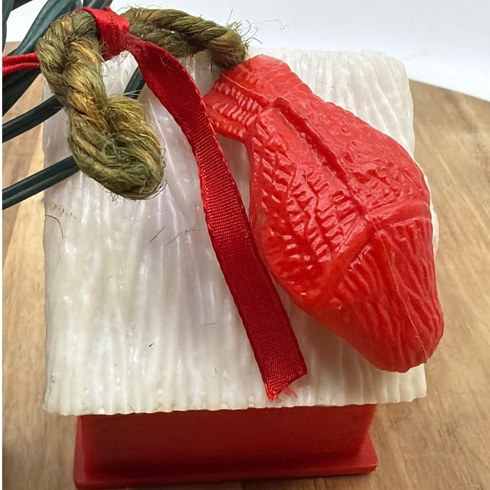 Radiant Chirping Birdhouse Christmas‎ Ornament 50-70s Red Vintage Cardinal